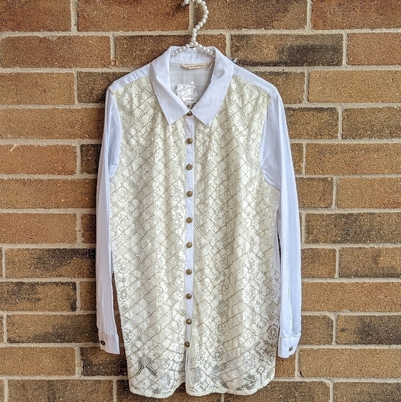 SOFT Sorepundings Beaded Lace Button Down Longsleeve Blouse Top - Picture 1 of 8